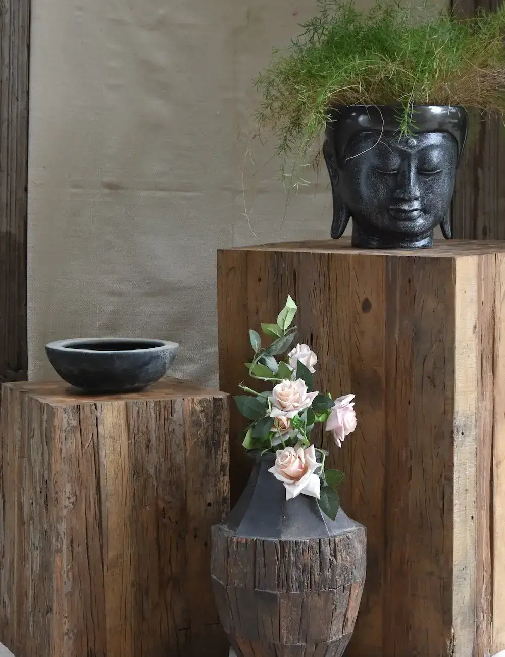 Unique handcrafted wooden pedestals designed to add warmth and character to modern spaces. 