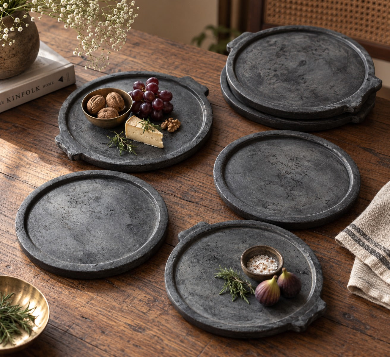 Ekaurr Black Stone Riser, handcrafted artisan piece, 9.5 in (L) x 9.5 in (B) x 0.5 in (H), one-of-a-kind decorative home accent by Ekaurr