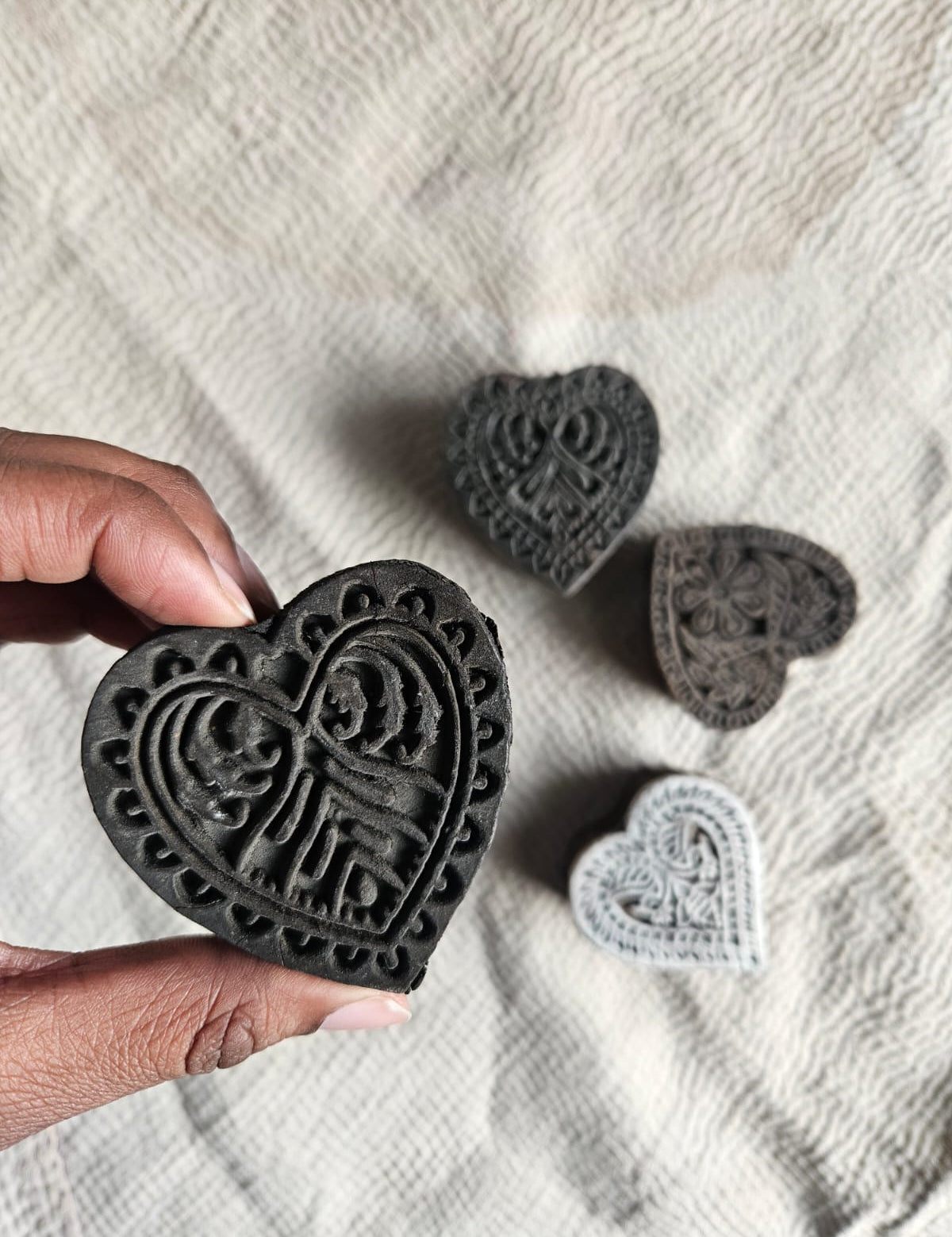 Ekaurr Assorted Carved Hearts handcrafted reclaimed wood heart-shaped carved decorative pieces in assorted sizes and natural finishes, artisan gifting accent for Valentine's Day anniversaries and meaningful home decor