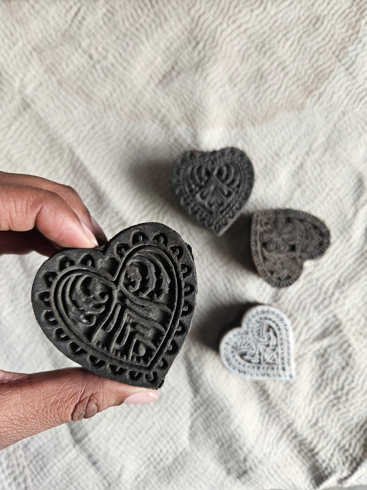 Ekaurr Assorted Carved Hearts handcrafted reclaimed wood heart-shaped carved decorative pieces in assorted sizes and natural finishes, artisan gifting accent for Valentine's Day anniversaries and meaningful home decor