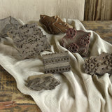 Assorted Print Block Mystery Trinket curated vintage wooden textile print block in a surprise assorted motif, artisan craft collectible for home decor shelves or as a unique gifting item