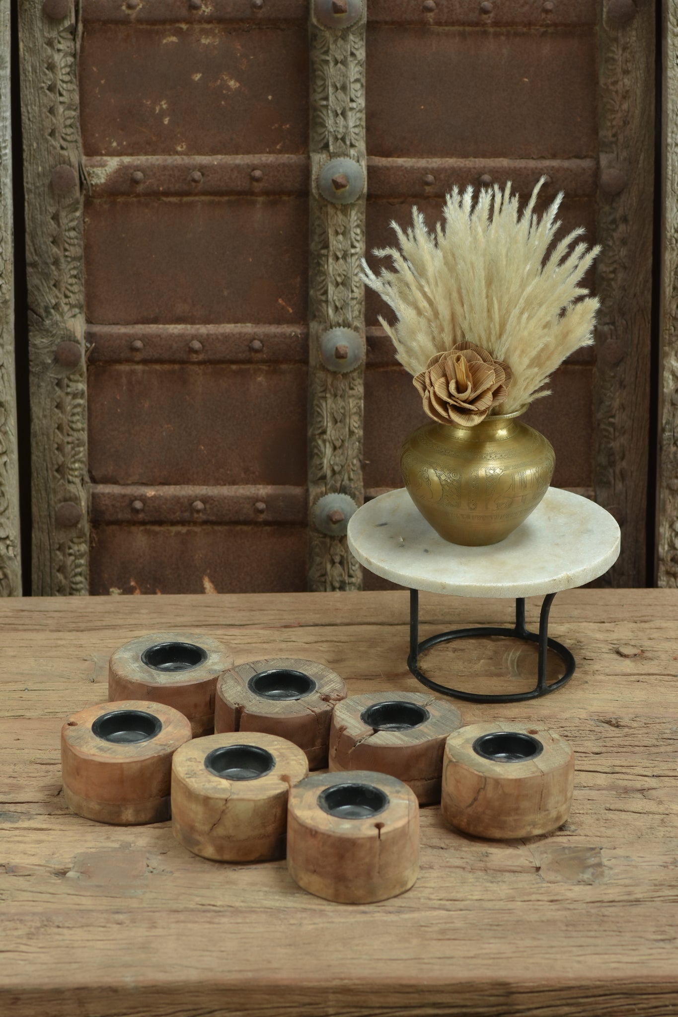 Ekaurr 3 Tealight and 4 Tealight Set handcrafted reclaimed wood tea light holder sets available in 3-holder and 4-holder configurations, rustic artisan candle holder for dining tables and home styling