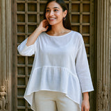 Ekaurr BIGDI Aangan Cotton Top finest cotton summer top with a courtyard-warmth-inspired relaxed open silhouette in soft earthy pastel tones, artisan slow fashion top for women from the BIGDI summer collection
