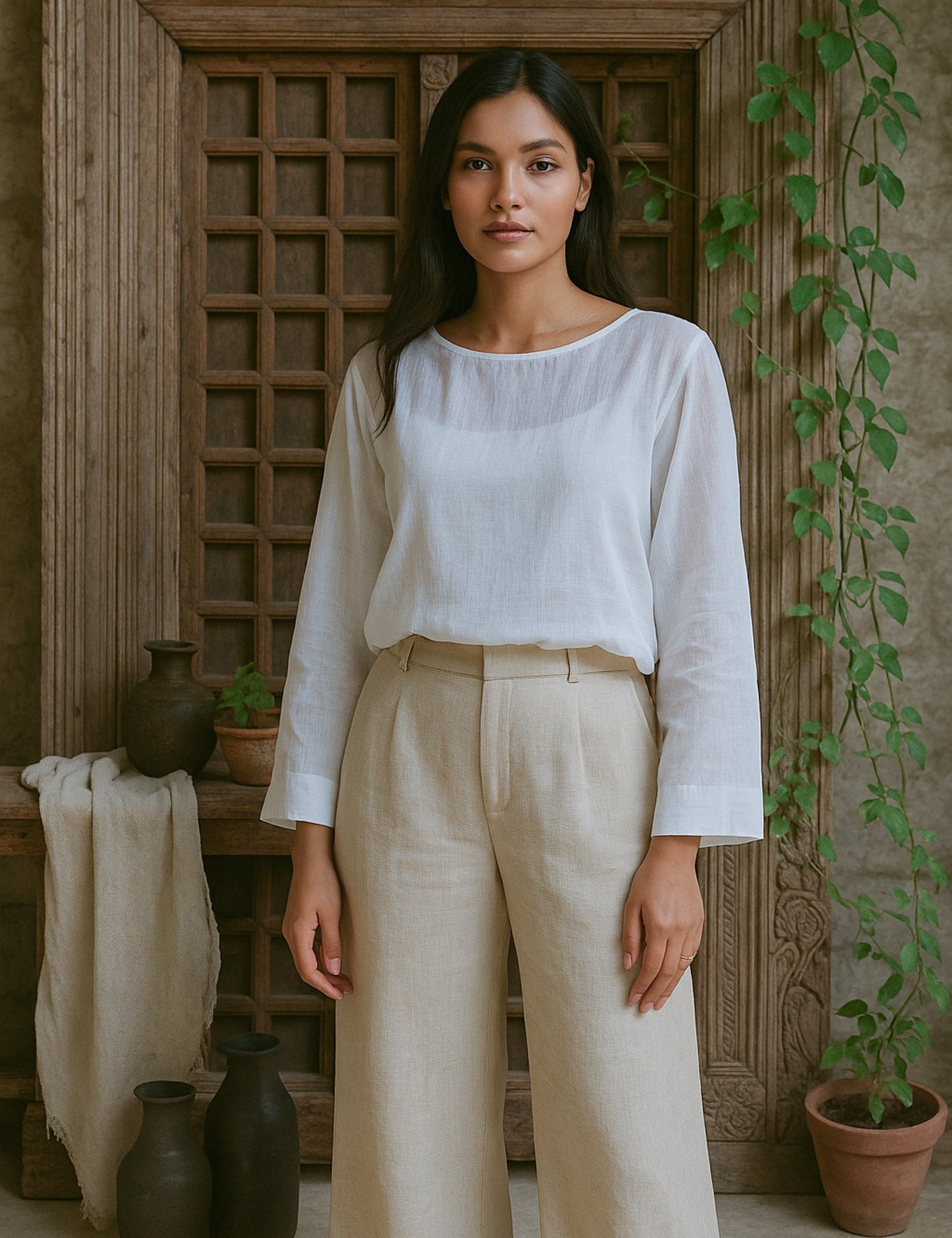 Ekaurr BIGDI Abha Cotton Top finest cotton summer top in a radiant glow-inspired pastel tone with a clean effortless silhouette, artisan slow fashion top for women from the BIGDI summer pastel collection