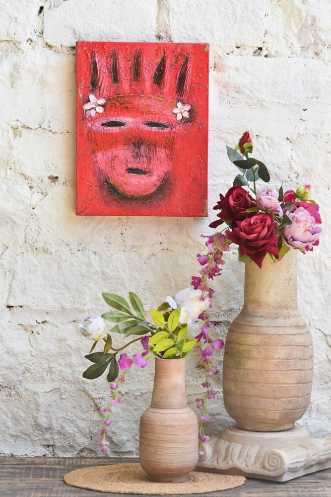Ekaurr Abstract Face Artwork original painting of an abstracted human face with bold expressive line work in warm earthy tones, handcrafted canvas art for living rooms bedrooms and contemporary home walls