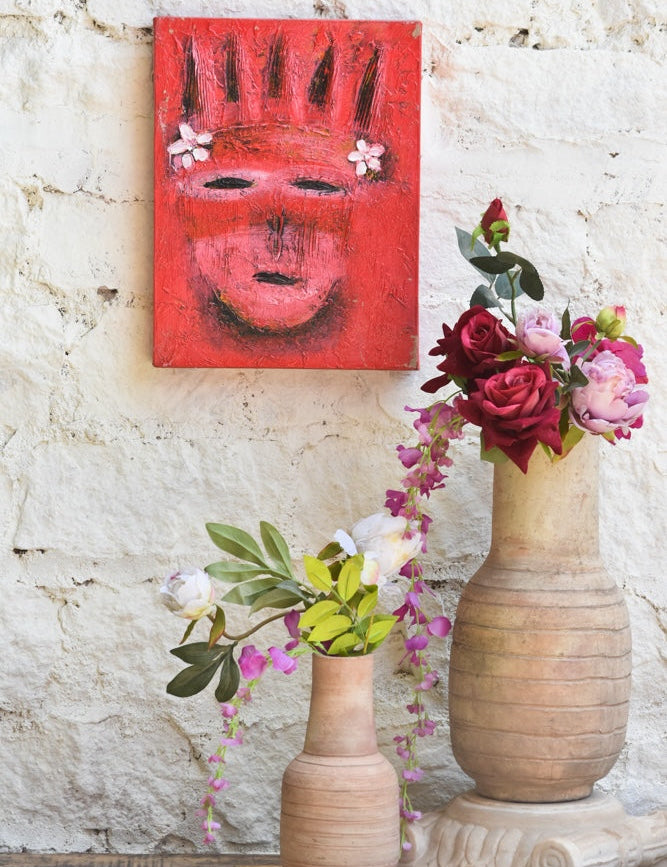 Ekaurr Abstract Face Artwork original painting of an abstracted human face with bold expressive line work in warm earthy tones, handcrafted canvas art for living rooms bedrooms and contemporary home walls