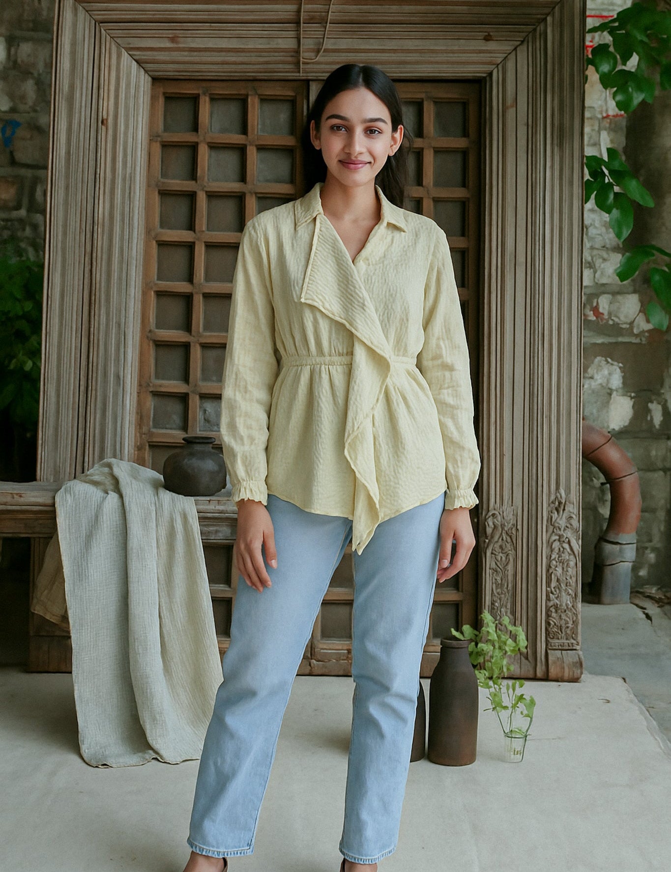 Ekaurr BIGDI Amara Cotton Shirt finest cotton summer shirt in a soft graceful pastel tone with a clean relaxed silhouette, artisan slow fashion top for women from the BIGDI summer pastel collection