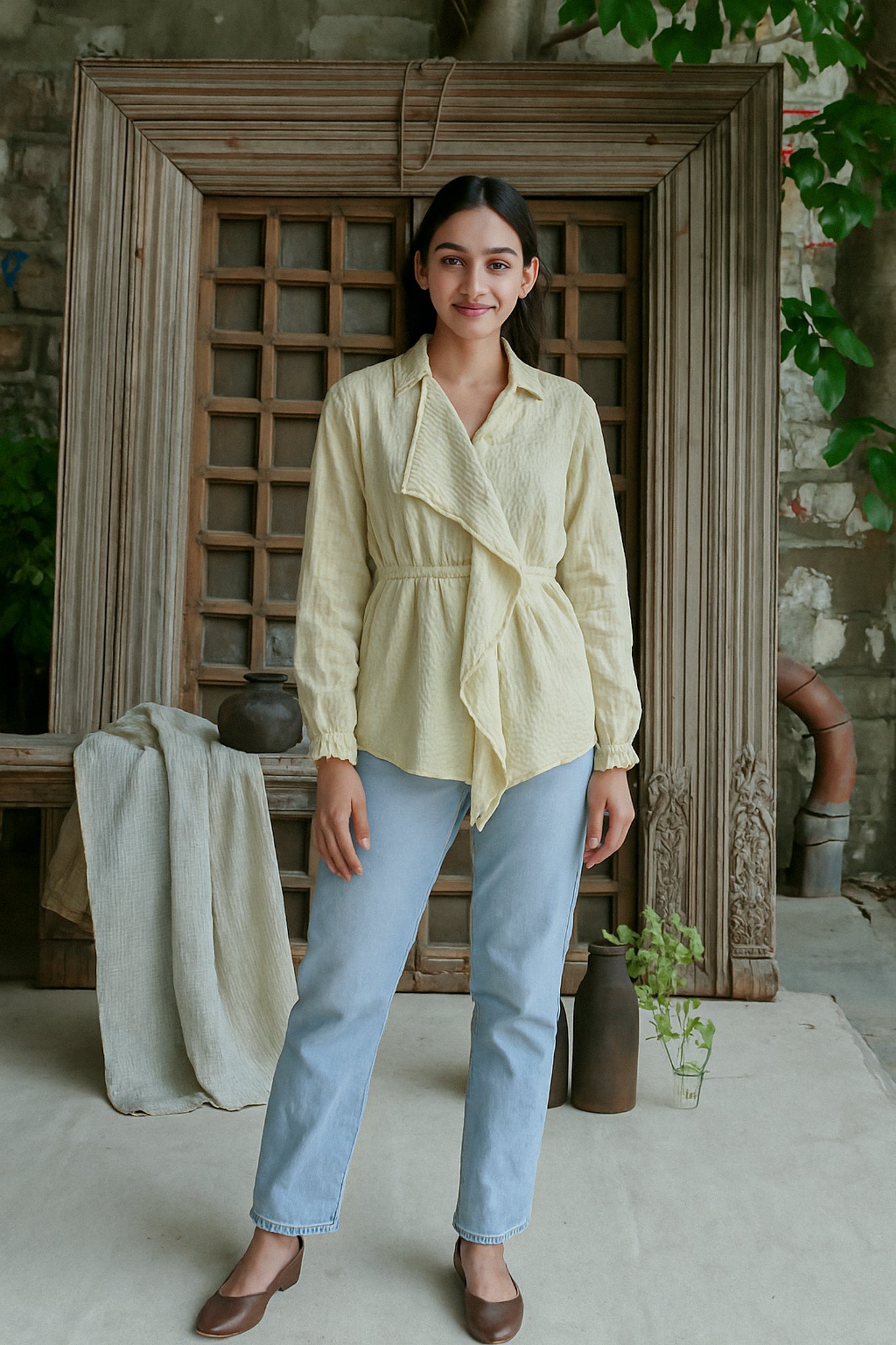 Ekaurr BIGDI Amara Cotton Shirt finest cotton summer shirt in a soft graceful pastel tone with a clean relaxed silhouette, artisan slow fashion top for women from the BIGDI summer pastel collection