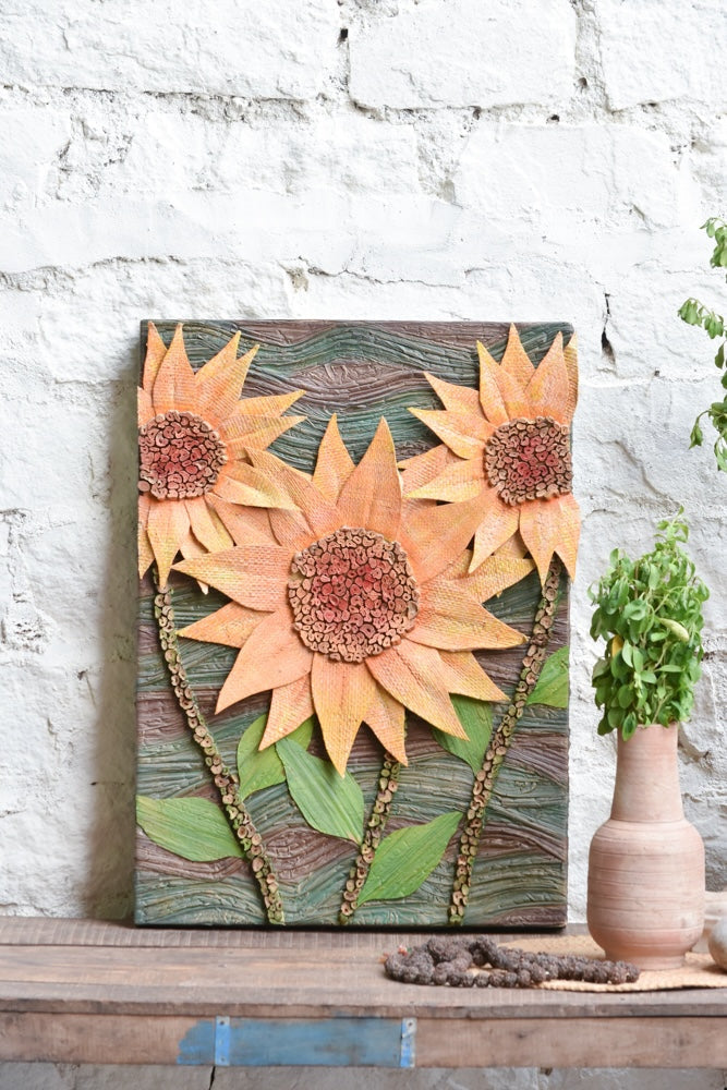 Ekaurr Amber Radiance wall art with a luminous amber and golden warm-tone composition radiating organic energy, handcrafted expressive home decor for living rooms and warm contemporary interior styling