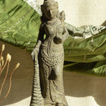 Ekaurr Antique Goddess Sculpture – intricately detailed classical divine figure with ornamental jewellery and weathered stone-finish, spiritual home decor accent