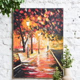 Ekaurr Autumn Walk painting depicting a figure or path through an autumn landscape in warm amber rust and golden ochre tones, handcrafted seasonal landscape home decor for living rooms and cosy interior styling