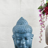 Ekaurr Azure Serenity Buddha handcrafted ceramic figurine in a deep blue azure glaze, calming spiritual home decor sculpture for shelves and meditation spaces