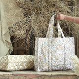 Ekaurr Bagh Beyond Tote Bag handcrafted block-printed or quilted cotton tote with a Bagh-inspired traditional Indian forest print in earthy natural tones, artisan textile bag for everyday use and heritage-inspired conscious styling
