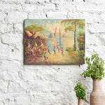 Ekaurr Bali in Offering painting depicting a serene Balinese ritual offering scene with figures in devotional posture and warm tropical tones, handcrafted cultural canvas art for living rooms and spiritual home interiors