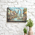 Ekaurr Bali Morning Market painting depicting a vibrant Balinese street market scene with figures offerings and tropical colour, handcrafted cultural canvas art for living rooms and globally inspired home interiors
