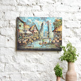 Ekaurr Bali Morning Market painting depicting a vibrant Balinese street market scene with figures offerings and tropical colour, handcrafted cultural canvas art for living rooms and globally inspired home interiors
