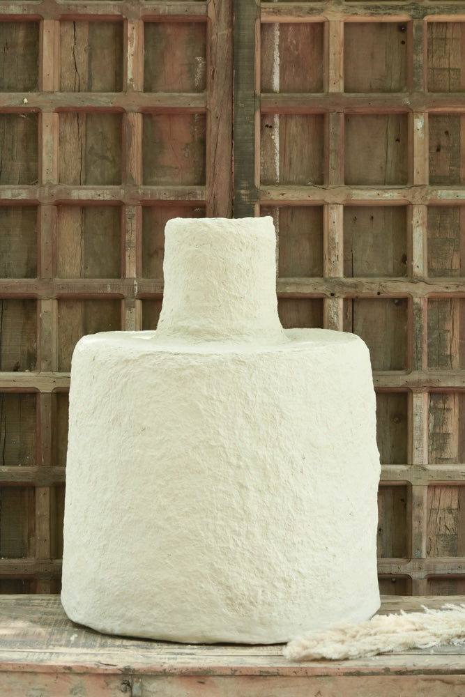 Ekaurr Barrel Paper Mache Vase handcrafted from recycled paper by rural women artisans in Rajasthan, sustainable barrel-shaped décor vase celebrating Indian heritage craft