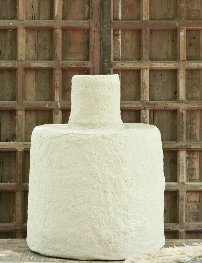 Ekaurr Barrel Paper Mache Vase handcrafted from recycled paper by rural women artisans in Rajasthan, sustainable barrel-shaped décor vase celebrating Indian heritage craft