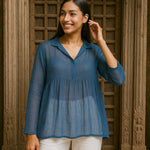 Ekaurr BIGDI Mistveil Top finest cotton summer top in a misty veiled soft-toned silhouette with an ethereal quality, artisan slow fashion top for women from the BIGDI summer pastel collection