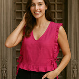 Ekaurr BIGDI Pink Whisk Top finest cotton summer top in fresh pink with a whisked airy silhouette and playful movement, artisan slow fashion top for women from the BIGDI summer pastel collection