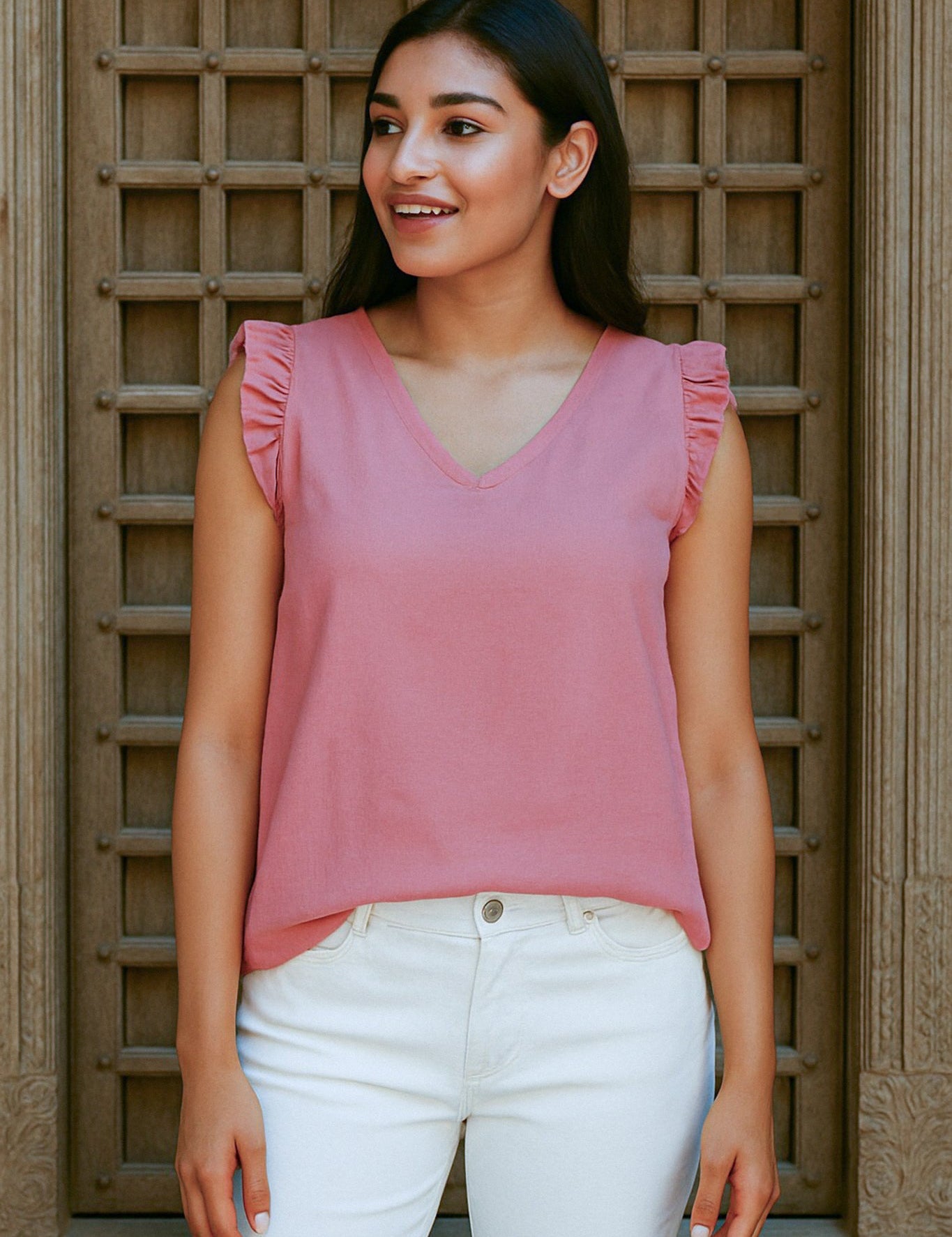 Ekaurr BIGDI Roseair Top finest cotton summer top in a breezy rose-toned airy silhouette with soft blush detailing, artisan slow fashion top for women from the BIGDI summer pastel collection
