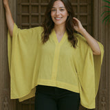Ekaurr BIGDI Sunny Wing Top finest cotton summer top with a sun-bright wing-form detail in warm cheerful yellow tones, artisan slow fashion top for women from the BIGDI summer collection