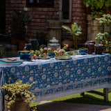 Ekaurr Block Print Table Cover handcrafted cotton table cover with hand-stamped block print motifs in traditional Indian geometric or floral patterns, artisan textile table linen for dining tables and festive home styling