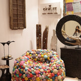 Ekaurr Bloom Burst Upcycled Fabric Ball Couch made from colourful handcrafted textile balls, sustainable artisan sofa for modern living rooms