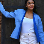 Ekaurr BIGDI Blue Bolt Jacket handcrafted cotton jacket in electric bold blue with a dynamic structured form, artisan slow fashion outerwear for women from the BIGDI collection
