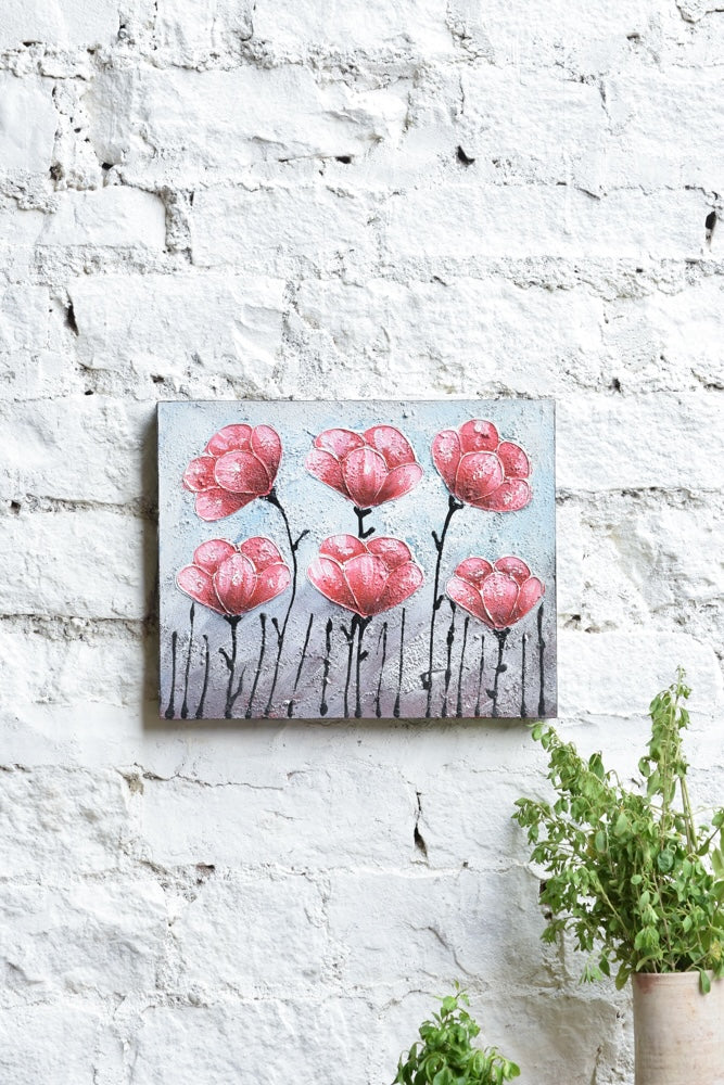 Ekaurr Blush Bloom painting with delicate floral bloom forms in soft blush pink rose and warm white tones, handcrafted botanical canvas art for bedrooms living rooms and romantic home interiors