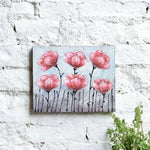 Ekaurr Blush Bloom painting with delicate floral bloom forms in soft blush pink rose and warm white tones, handcrafted botanical canvas art for bedrooms living rooms and romantic home interiors