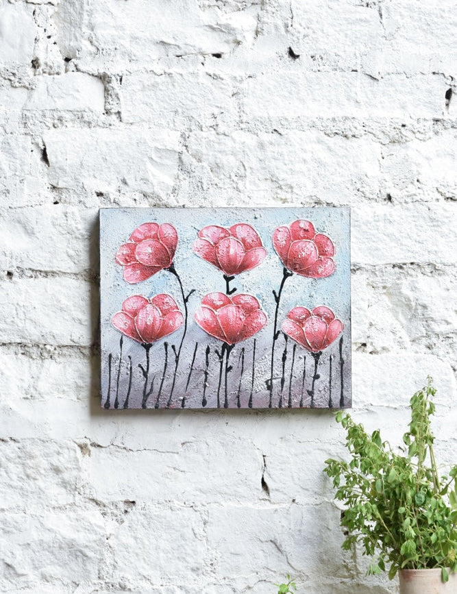 Ekaurr Blush Bloom painting with delicate floral bloom forms in soft blush pink rose and warm white tones, handcrafted botanical canvas art for bedrooms living rooms and romantic home interiors