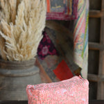 Ekaurr Blush Flora Pouch handcrafted fabric pouch in soft blush pink with floral folk embroidery or print detailing, artisan Indian textile accessory for gifting jewellery storage and everyday use