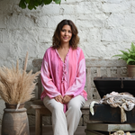 Ekaurr BIGDI Blush Reverie Shirt finest cotton summer shirt in soft dreamy blush pink with a relaxed reverie silhouette, artisan slow fashion top for women from the BIGDI summer pastel collection