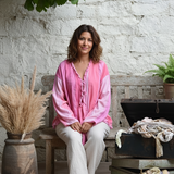 Ekaurr BIGDI Blush Reverie Shirt finest cotton summer shirt in soft dreamy blush pink with a relaxed reverie silhouette, artisan slow fashion top for women from the BIGDI summer pastel collection