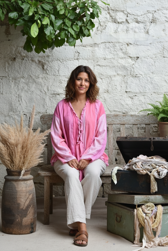 Ekaurr BIGDI Blush Reverie Shirt finest cotton summer shirt in soft dreamy blush pink with a relaxed reverie silhouette, artisan slow fashion top for women from the BIGDI summer pastel collection