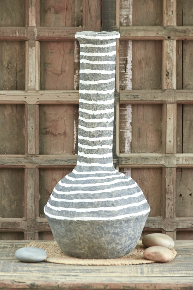 Ekaurr Bottle Paper Mache Vase handcrafted from recycled paper by rural women artisans in Rajasthan, tall bottle-silhouette sustainable decorative vase for home styling