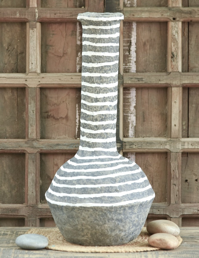 Ekaurr Bottle Paper Mache Vase handcrafted from recycled paper by rural women artisans in Rajasthan, tall bottle-silhouette sustainable decorative vase for home styling