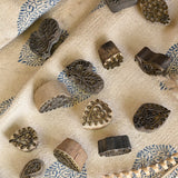 Ekaurr Brass Printing Block Set of 5 – Vintage Brass-Inlaid Wooden Textile Print Blocks, Heritage Home Décor
