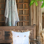 Ekaurr Brown Fringe Cushion Cover set of 2 styled on a sofa showing the fringe edge and warm brown tone in a home setting