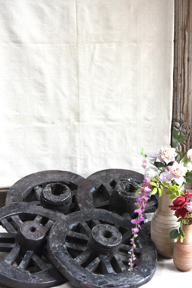 Ekaurr The Caravan Wheels – Vintage Hand-Carved Wooden Cart Wheels Rustic Heritage Wall Décor