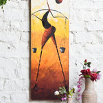 Ekaurr Carrying Grace painting depicting a graceful figure in motion carrying a form or vessel in warm earthy expressive tones, handcrafted figurative home decor for living rooms and artful interior styling