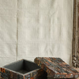 Detail of Ekaurr carved print block box lid showing intricate hand-carved floral and geometric motifs