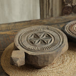 Ekaurr Carving Chaklota with Mandala Design traditional flat wooden chaklota board with hand-carved mandala pattern surface, rustic artisan decor riser or display accent