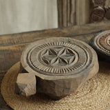 Ekaurr Carving Chaklota with Mandala Design traditional flat wooden chaklota board with hand-carved mandala pattern surface, rustic artisan decor riser or display accent
