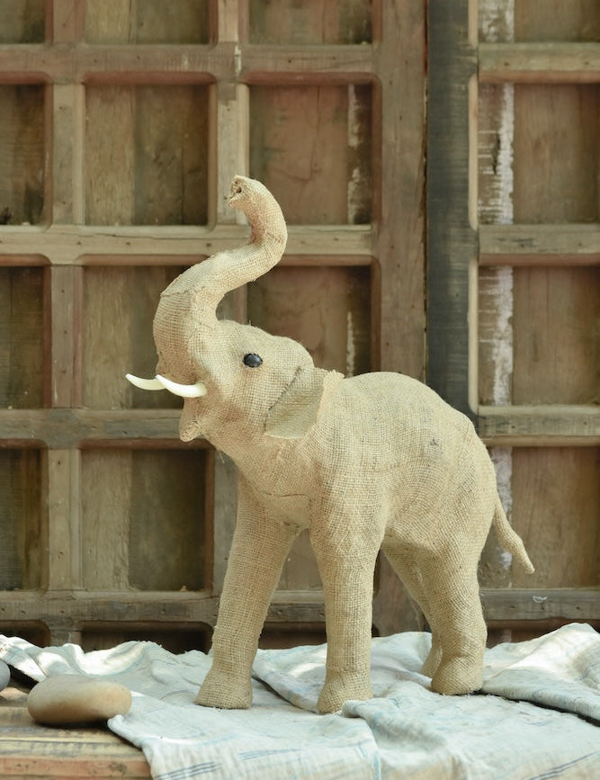 Ekaurr Celebration Elephant handcrafted jute sculpture of a festively adorned elephant in a celebratory pose, earthy natural fibre animal figurine for home decor and gifting