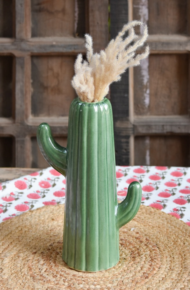 Ekaurr Ceramic Cactus handmade by Israeli artist Liora in India, hand-glazed ceramic cactus sculpture with all proceeds donated to charity, purposeful artisan décor