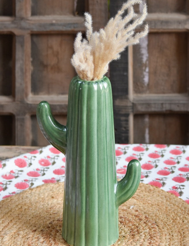 Ekaurr Ceramic Cactus handmade by Israeli artist Liora in India, hand-glazed ceramic cactus sculpture with all proceeds donated to charity, purposeful artisan décor
