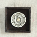Ekaurr Ceramic Tile Wall Art – The Laurel Crest Medallion, embossed vintage-style ceramic crest tile in wooden shadowbox frame, classical floral wall décor accent