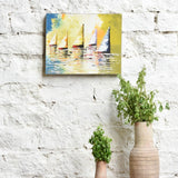 Ekaurr Chasing the Sun wall art with a radiant sun-chasing composition in warm amber gold and vibrant orange tones, handcrafted expressive home decor for living rooms and energy-filled interior styling